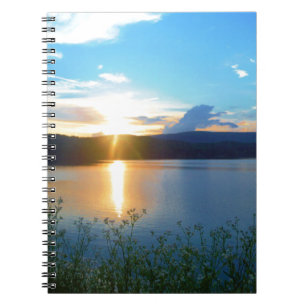 Blue sunset on lake notebook