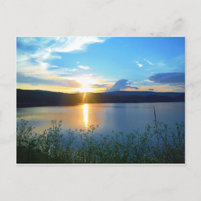 Blue sunset on lake postcard (Front)