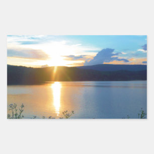 Blue sunset on lake rectangular sticker