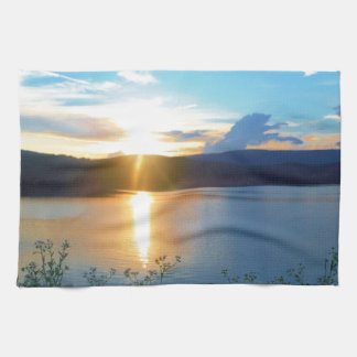 Blue sunset on lake tea towel