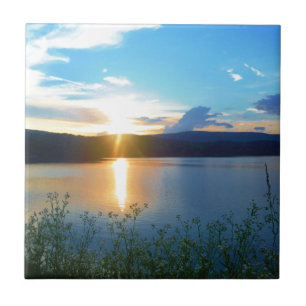 Blue sunset on lake tile