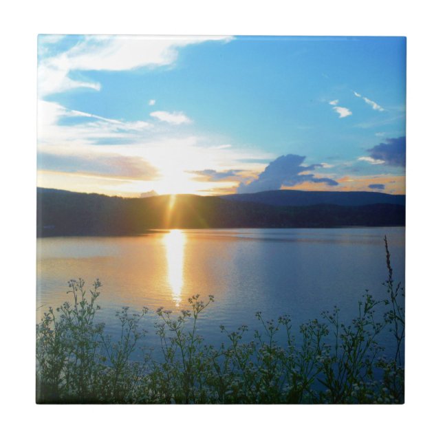 Blue sunset on lake tile (Front)