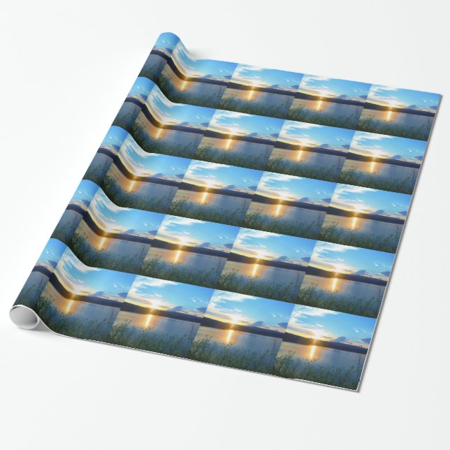 Blue sunset on lake wrapping paper (Unrolled)