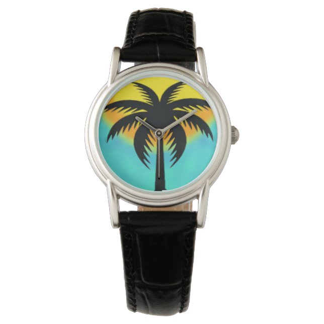 BLUE SUNSET PALM TREE WRIST WATCH (Front)