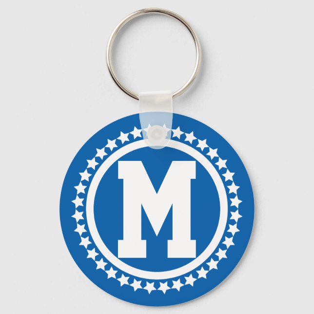 Blue Super Star Monogrammed Key Ring (Front)