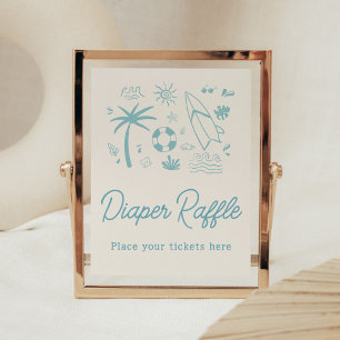 Blue Surf Baby on Board Baby Shower Diaper Raffle Poster