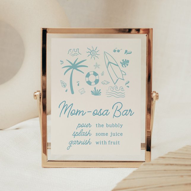 Blue Surf Baby on Board Baby Shower Mum Osa Bar Poster (Blue Surf Baby on Board Baby Shower Mom Osa Bar Sign)