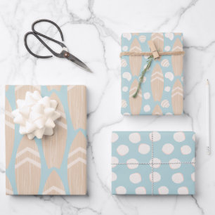 Blue Surfboard Beach  Wrapping Paper Sheet