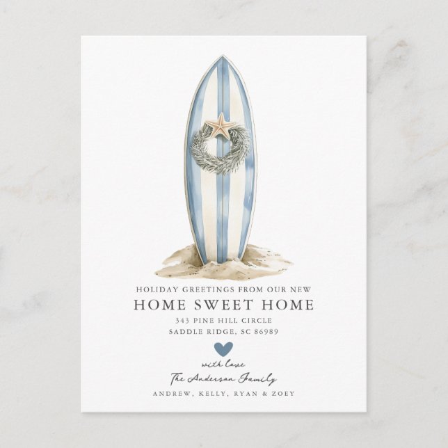 Blue Surfboard Christmas Moving Announcement (Front)