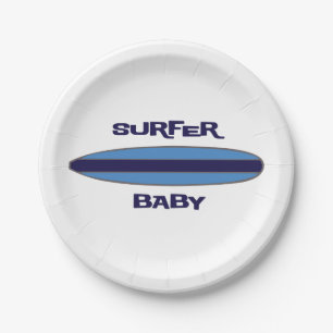 Blue Surfer Baby Paper Plate