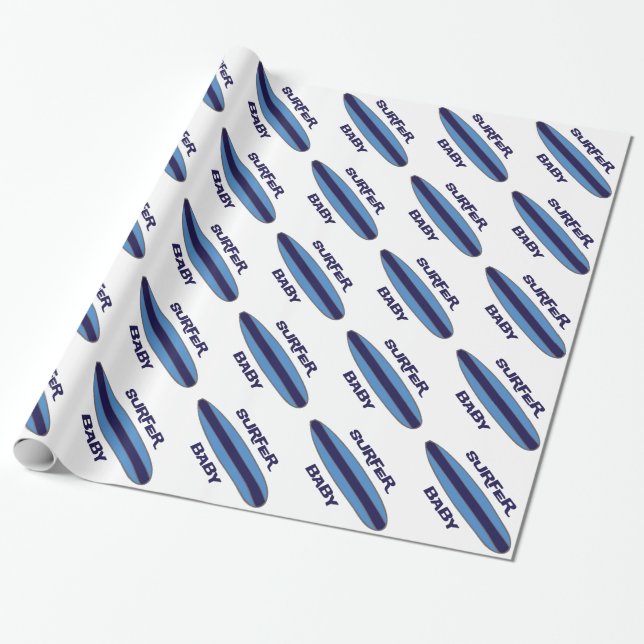 Blue Surfer Baby Wrapping Paper (Unrolled)