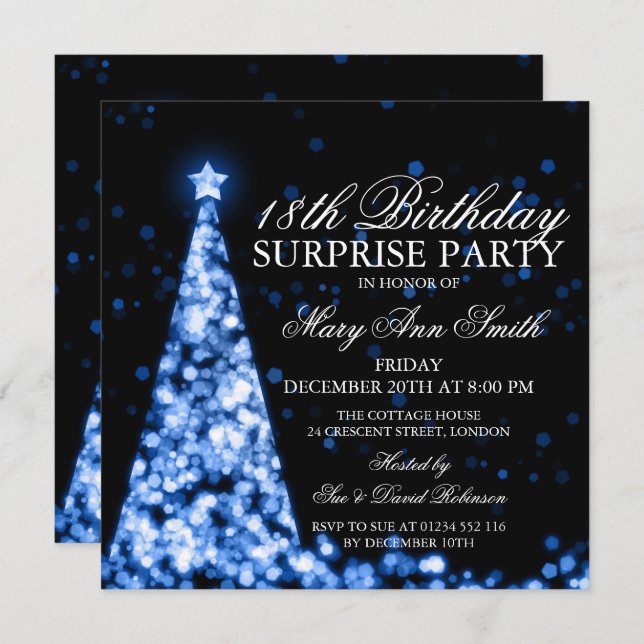 Blue Surprise 18th Birthday Christmas Lights Invitation (Front/Back)