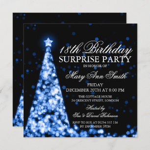 Blue Surprise 18th Birthday Christmas Lights Invitation