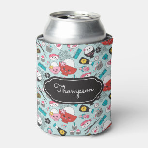 Blue Sushi Pattern Kawaii Can Cooler