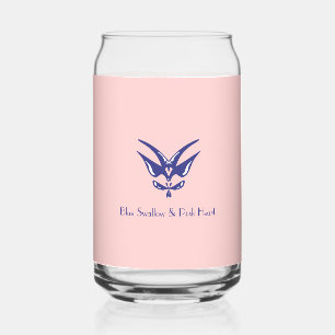 Blue Swallow & Pink Heart Can Glass
