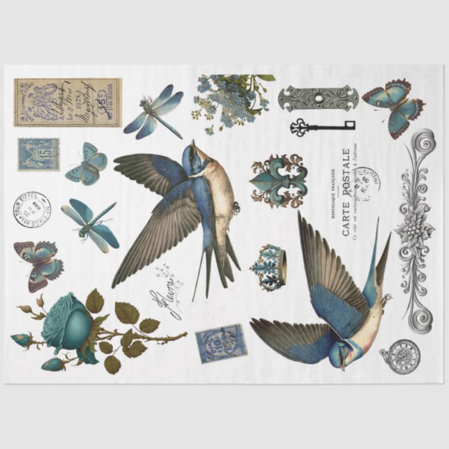 Blue Swallows  Clipart  Tissue Paper (Front)