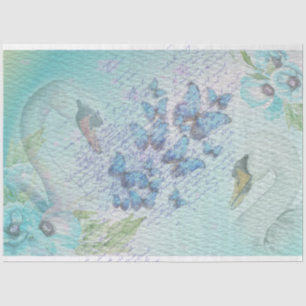 Blue Swan and Butterfly Tissue Paper