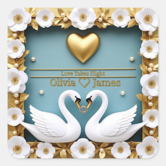 Blue Swan Wedding Custom Names Sryle 💍 Square Sticker (Front)