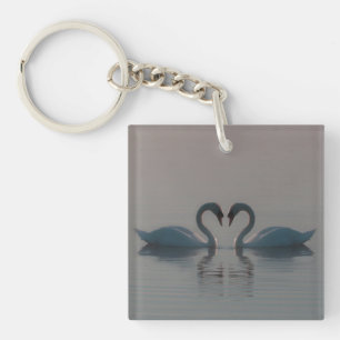 Blue Swans Must Be Love Earrings Key Ring
