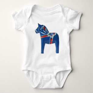 Blue Swedish Dala Horse Baby Bodysuit