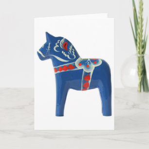 Blue Swedish Dala Horse Card