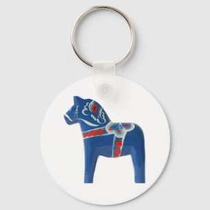 Blue Swedish Dala Horse Key Ring