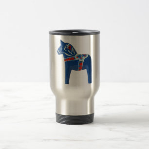 Blue Swedish Dala Horse Travel Mug