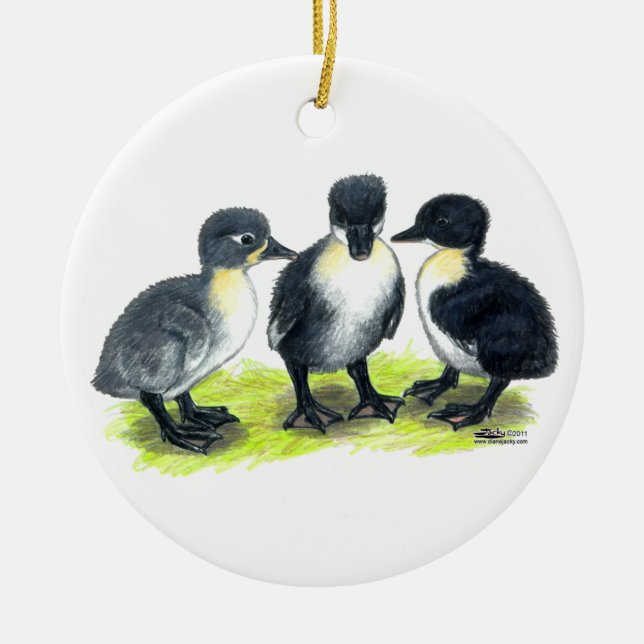 Blue Swedish Ducklings Ceramic Tree Decoration (Front)