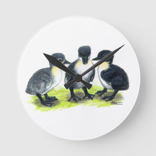 Blue Swedish Ducklings Round Clock