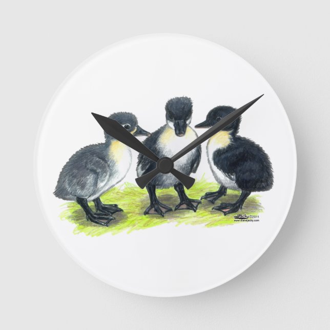 Blue Swedish Ducklings Round Clock (Front)