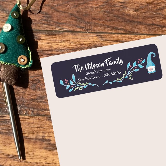 Blue Swedish gnome Holiday return address labels (Blue gnome Holiday return address labels .)