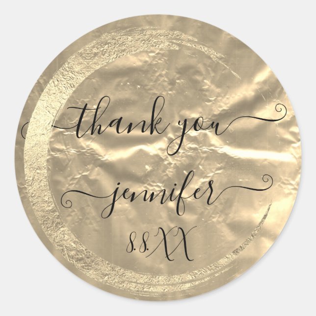 Blue Sweet16th Thank You Gold Save The Date Bridal Classic Round Sticker (Front)
