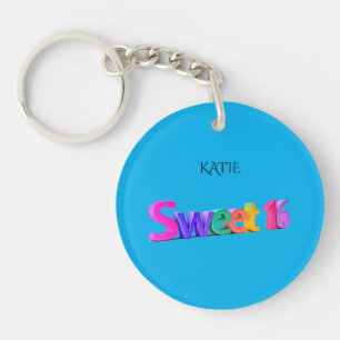 Blue sweet 16 acrylic keychain, custom name. key ring