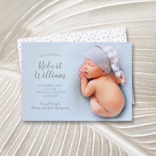Blue Sweet Baby Photo Birth Announcements