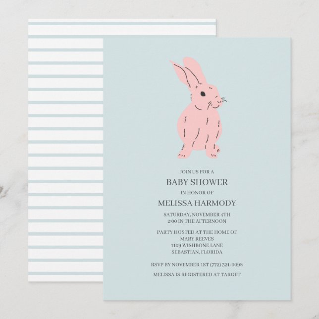 Blue Sweet Bunny Baby Shower Invitation (Front/Back)
