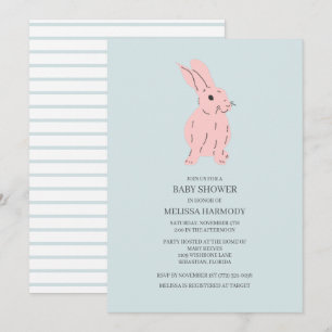 Blue Sweet Bunny Baby Shower Invitation