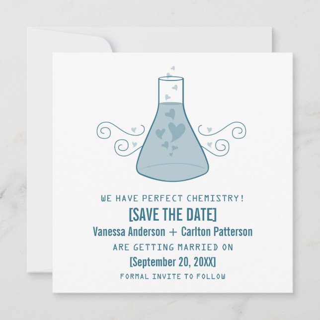 Blue Sweet Chemistry Save the Date Invite (Front)