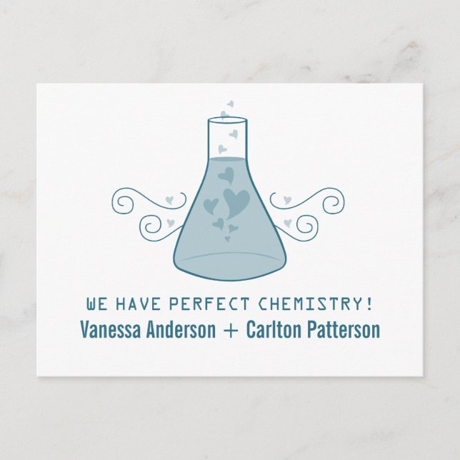 Blue Sweet Chemistry Save the Date Postcard (Front)