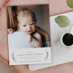 Blue Sweet Floral Baby Girl Birth Announcement