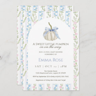 Blue Sweet Little Pumpkin Baby Shower Invitation