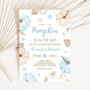 Blue Sweet Little Pumpkin Fall Baby Shower Invitation