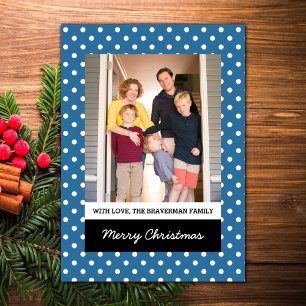 Blue Sweet Polka Dot Holiday Photo Flat Card