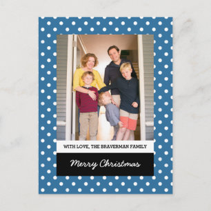 Blue Sweet Polka Dot Holiday Photo Postcard