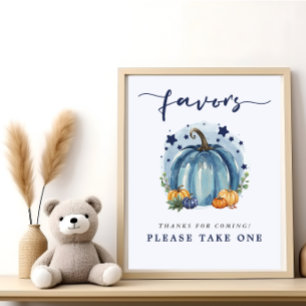 Blue Sweet Pumpkin Baby Boy Shower Favours Here Poster
