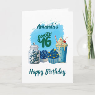 Blue Sweet Sixteen Birthday Card