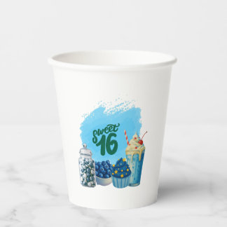 Blue Sweet Sixteen Paper Cups