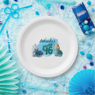 Blue Sweet Sixteen Paper Plates