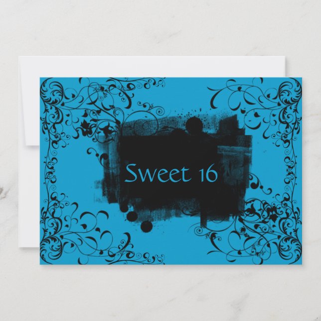 Blue Sweet Sixteen Party Invitation Blue Invite (Front)