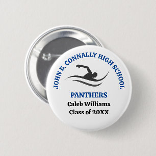 Blue Swim Team Personalised Swimmer 6 Cm Round Badge