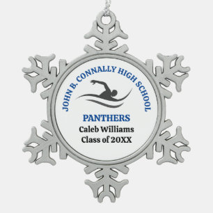 Blue Swim Team Personalised Swimmer Snowflake Pewter Christmas Ornament